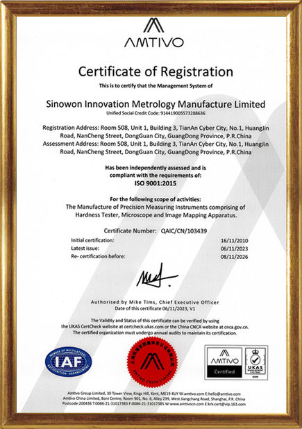 China Hoyamo and Sinowon Inc certificaciones